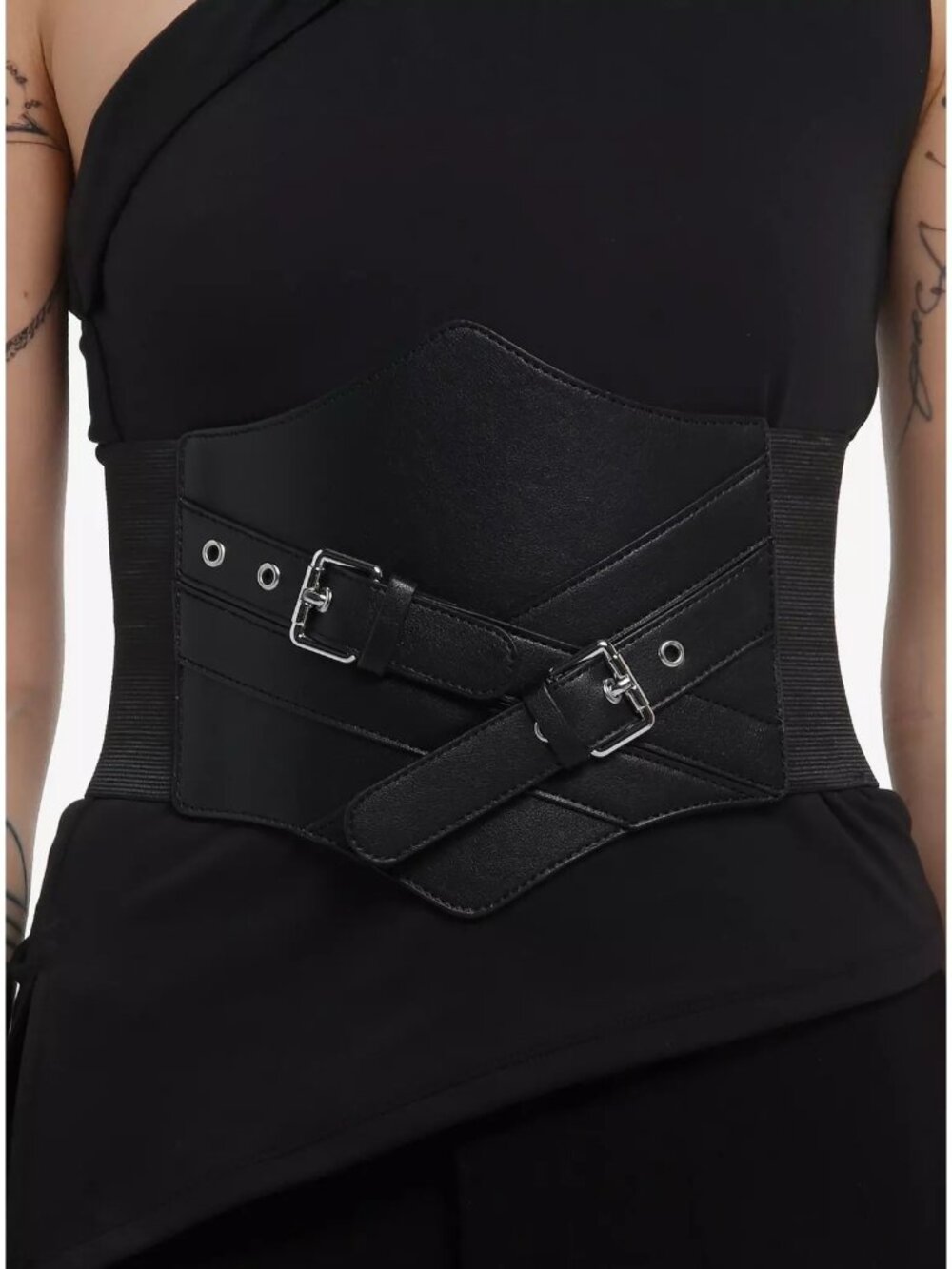 Hot Topic Crisscross Buckle Corset BeltvSize M/L NWT NEW BLACK Medium Large